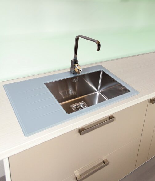 SinkSolution X LINE 780×540 1x rustfrit stål køkkenvask med glas drypbakke