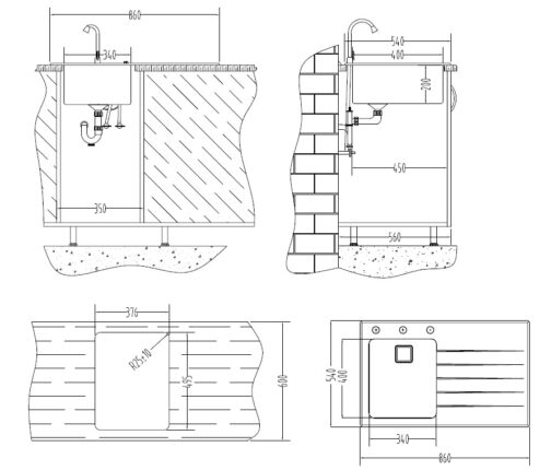 SinkSolution R LINE 860x540 rustfrit stål køkkenvask med glas drypbakke