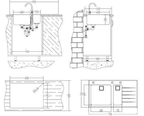 SinkSolution R LINE 970x540 1+1/2 rustfrit stål køkkenvask med glas drypbakke