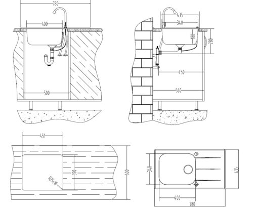 SinkSolution S LINE 780×435 rustfrit stål køkkenvask med glas skyllebakke