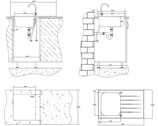 SinkSolution S LINE-800x500 rustfrit stål køkkenvask med glas skyllebakke